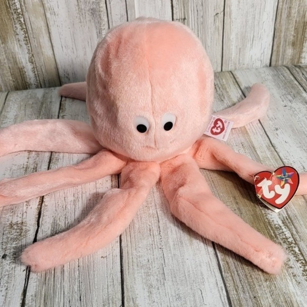 TY Beanie Baby Oly the Octopus Plush Toy Stuffed Animal Peach 1997 w/ Tags - Picture 3 of 8